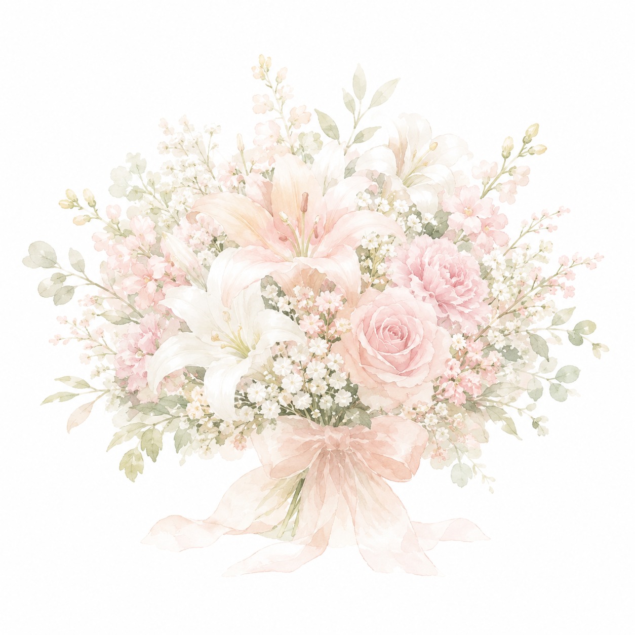 お花を添えたお別れを表す花束のイラスト